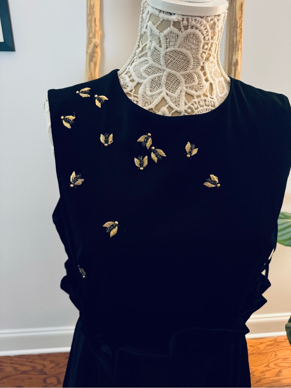 Ted Baker London Black Dress with Gold Fly Embellishments NWTS